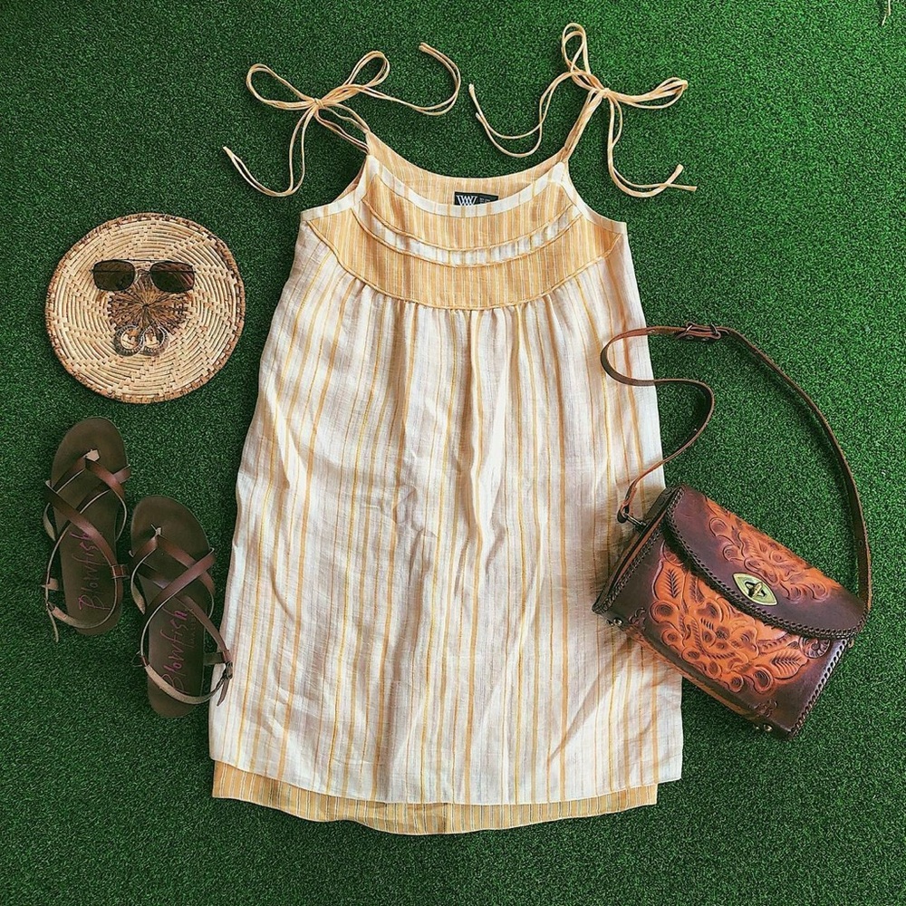 Yellow pinstripe Mediterranean sun dress